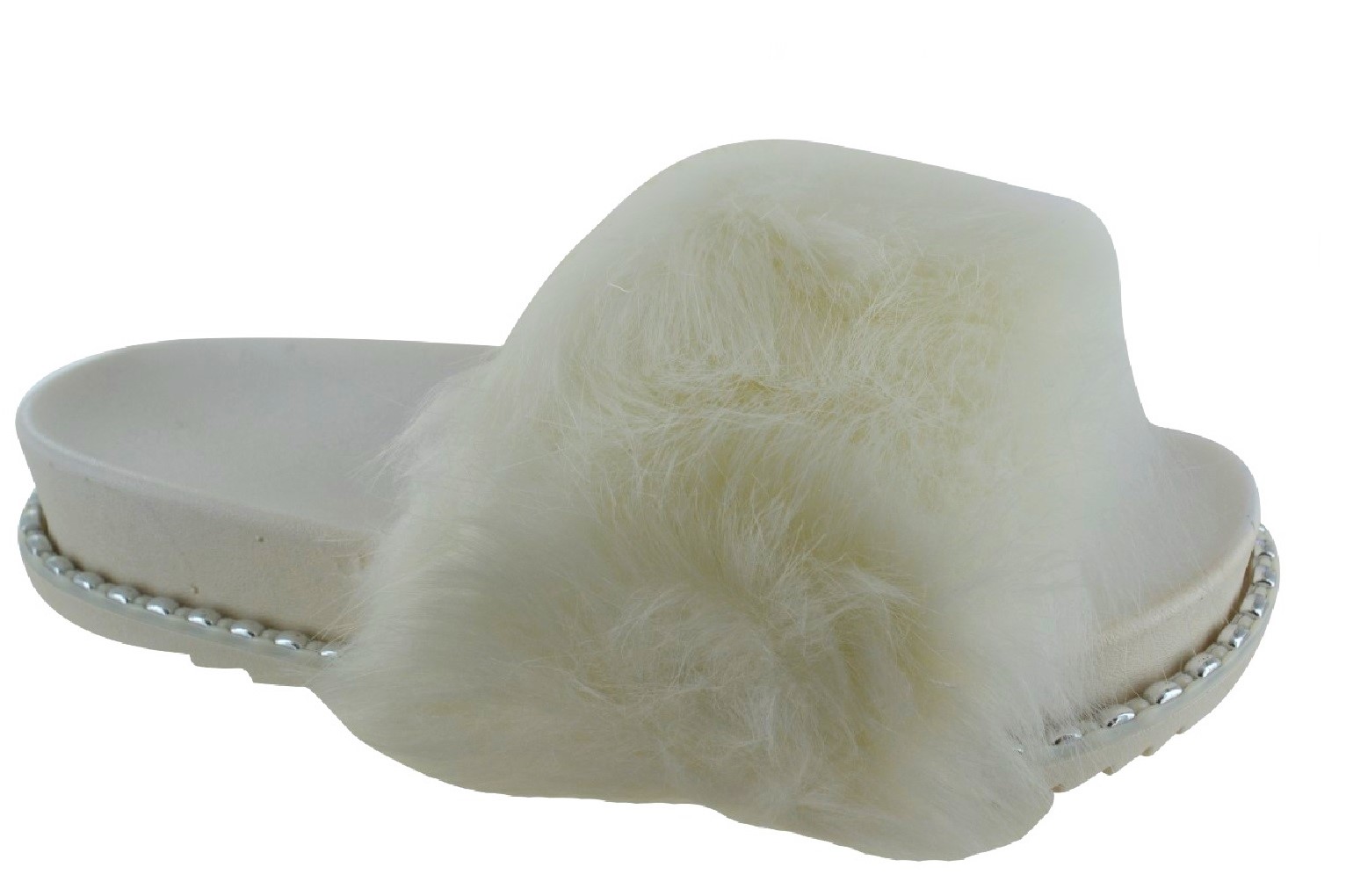 WOMENS LADIES FLATORM FLAT SUMMER FAUX FLUFFY FUR SLIDES SLIDERS